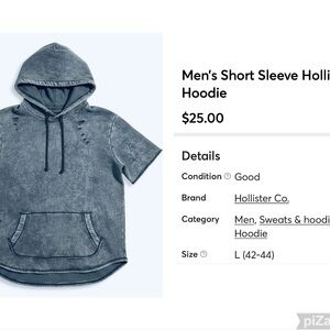 Hollister Men's Distressed Short Sleeve Hoodie - Blue